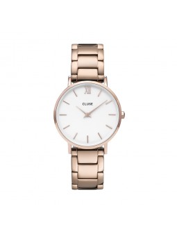 Montre Femme Cluse Minuit cadran blanc, bracelet acier or rose - CW0101203027