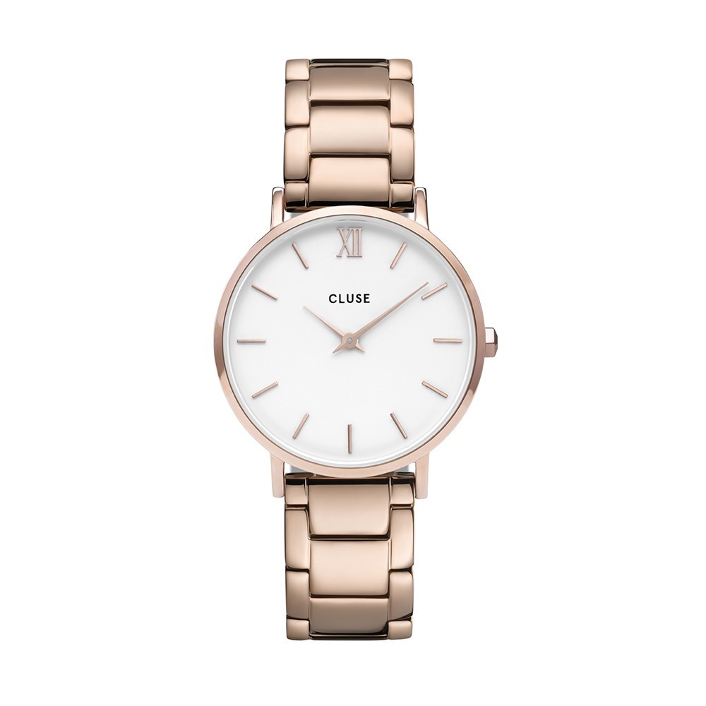 Montre Femme Cluse Minuit cadran blanc, bracelet acier or rose - CW0101203027