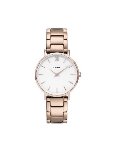 Montre Femme Cluse Minuit cadran blanc, bracelet acier or rose - CW0101203027