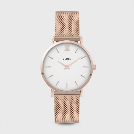 Montre Femme Cluse Minuit cadran blanc, bracelet or rose - CW0101203001