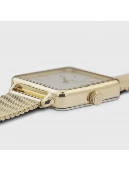 Montre Femme Cluse Tétragone cadran blanc, bracelet acier or - CW0101207002