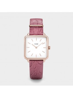 Montre Femme Cluse tétragone cadran blanc, bracelet rosé alligator - CW0101207020