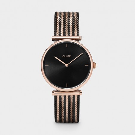 Montre Femme Cluse Triomphe cadran noir, bracelet noir, or rose - CW0101208005