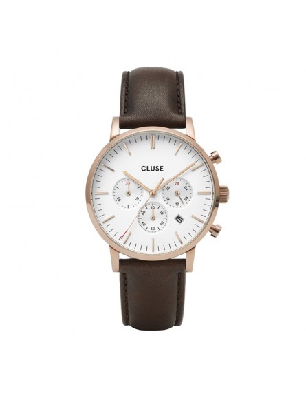 Montre Homme Cluse Aravis cadran blanc, bracelet marron - CW0101502002