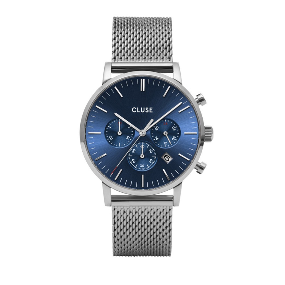 Montre Homme Cluse Aravis cadran bleu marine, bracelet acier argent bleu CW0101502004