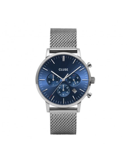 Montre Homme Cluse Aravis cadran bleu marine, bracelet acier argent bleu CW0101502004