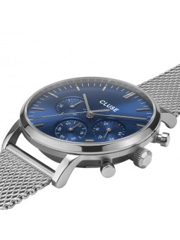 Montre Homme Cluse Aravis cadran bleu marine, bracelet acier argent bleu CW0101502004