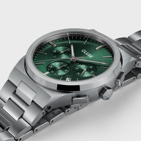 Montre Homme Cluse Vigoureux Chrono Steel, cadran Rond vert CW20803