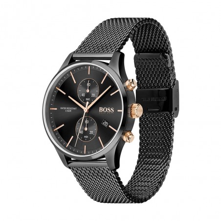 Montre Homme Hugo Boss Associate  - Boîtier acier noir - Bracelet acier noir - Ref 1513811