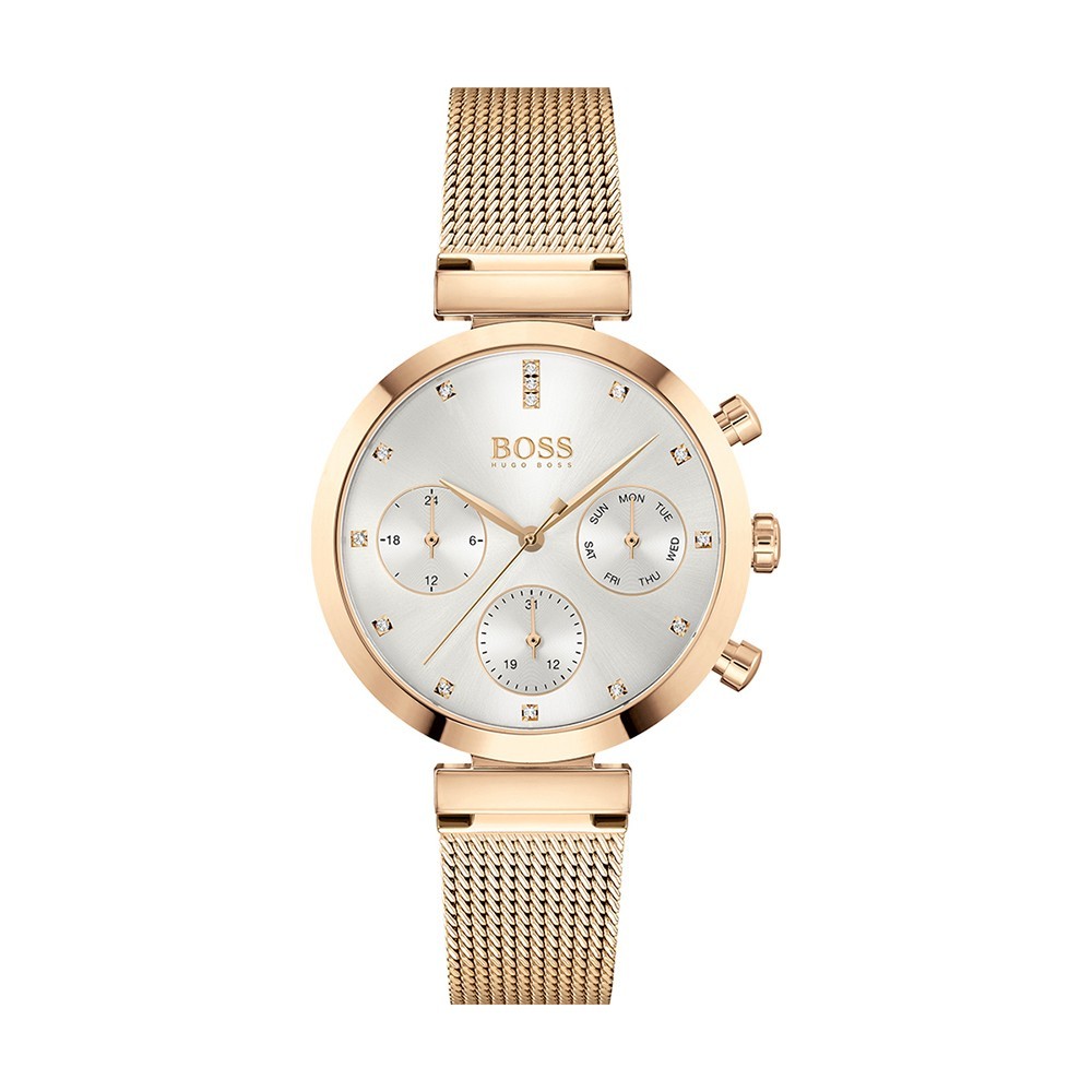 Montre Femme Hugo Boss Flawless  - Boîtier acier doré rose - Bracelet acier et  or rose - Ref 1502553