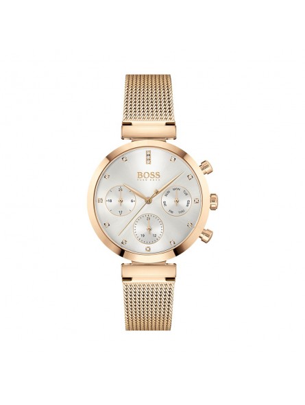 Montre Femme Hugo Boss Flawless  - Boîtier acier doré rose - Bracelet acier et  or rose - Ref 1502553