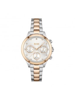 Montre Femme Hugo Boss Hera  - Boîtier acier argenté - Bracelet acier argenté et doré rose - Ref 1502564