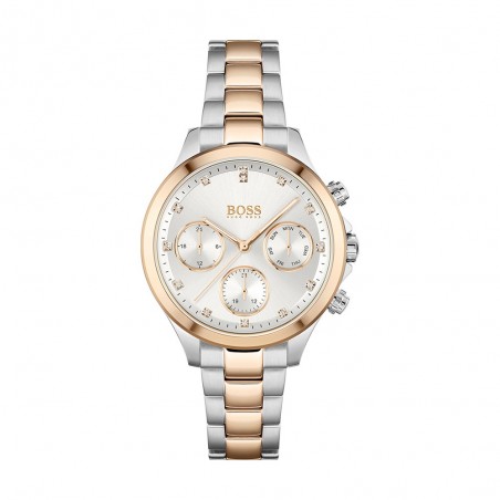 Montre Femme Hugo Boss Hera  - Boîtier acier argenté - Bracelet acier argenté et doré rose - Ref 1502564