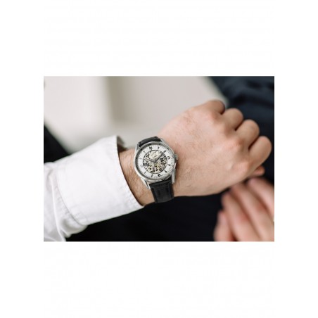 Montre Homme Lip Himalaya 40 Cadran acier Squelette - Bracelet cuir noir