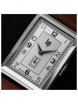 Montre Homme Lip Churchill T24 cadran acier blanc - Bracelet cuir marron clair