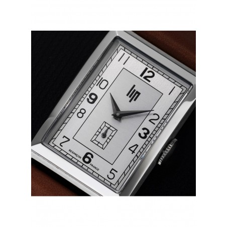 Montre Homme Lip Churchill T24 cadran acier blanc - Bracelet cuir marron clair