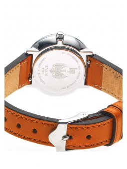 Lip Dauphine 29 mm cadran argenté - Bracelet cuir orange