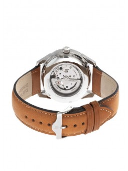 Montre Homme Lip Himalaya 40 mm Coeur Battant au cadran blanc squelette et Bracelet cuir marron clair