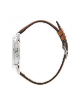 Lip Himalaya 40 mm Coeur Battant au cadran blanc squelette et bracelet cuir marron clair