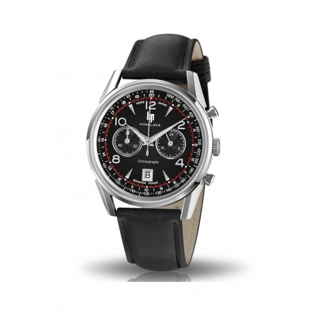 Lip Himalaya 40mm Chronographe au cadran noir et bracelet cuir noir