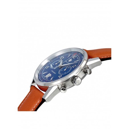 Montre Homme Lip Himalaya 40 mm Chronographe au cadran bleu et Bracelet cuir marron clair