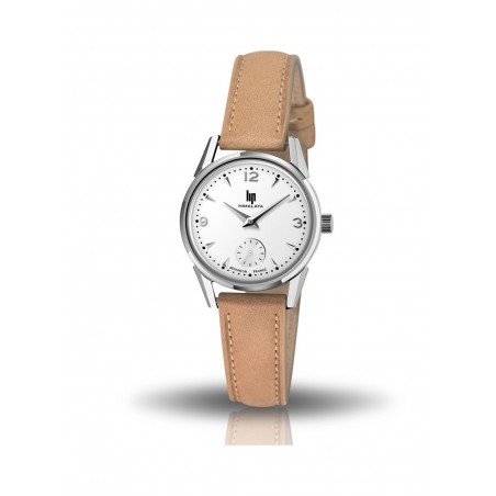 Lip Himalaya 29 mm au cadran blanc et bracelet cuir beige