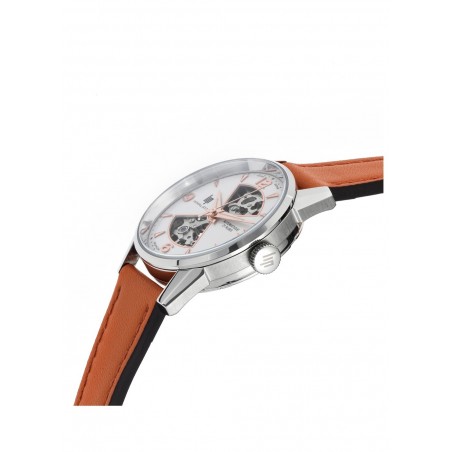 Montre Femme Lip Himalaya Sablier Dame 33 mm cadran blanc et Bracelet cuir oRange