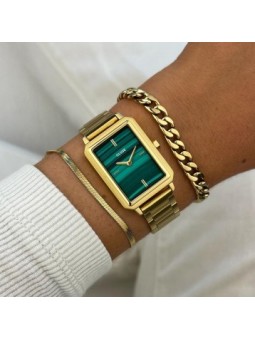 Montre Femme Cluse Rectangle Fluette Vert Acier or - CW11502