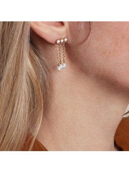 Bijoux Emma et Chloé - Boucles d'oreilles pendantes Nolia - Doré - Email Blanc