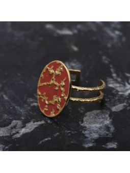 Bijoux Emma et Chloé - Bague large - Ourea - Doré - Email Terracota