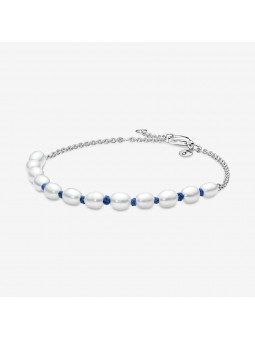 Bracelet Chaîne et Cordon Bleu Perles de Culture dÂEau Douce - 18 cm