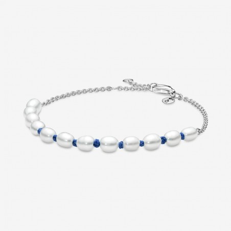 Bracelet Chaîne et Cordon Bleu Perles de Culture dÂEau Douce - 18 cm