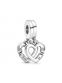 Pandora Bijou argent - Charm Pendant Séparable Coeurs de Soeurs Entrelacés