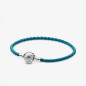Pandora Bijou argent 925 - Bracelet en Cuir Tressé Turquoise Fermoir Coquillage 17,5 cm