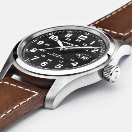 Montre Homme HAMILTON Khaki Field Automatique Noir Cuir Brun - H70555533