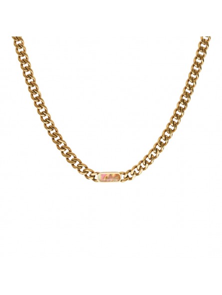 Bijou Emma et Chloé - Collier chaîne Columba nacre rose - Acier doré