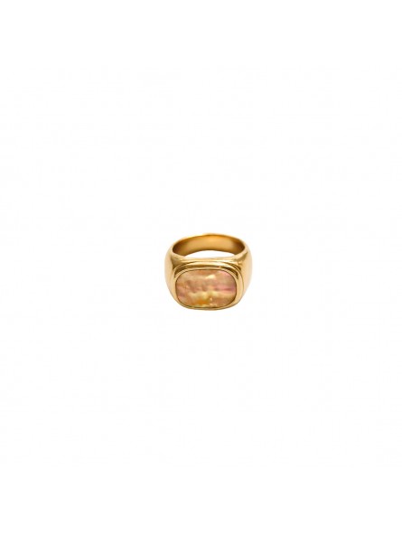 Bijou Emma et Chloé - Bague large Columba nacre rose T54 - Acier doré