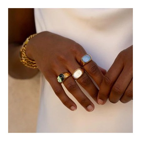 Bijou Emma et Chloé - Bague large Columba nacre rose T54 - Acier doré