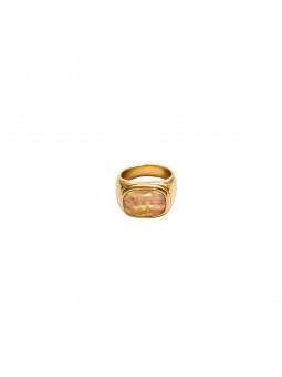Bijou Emma et Chloé - Bague large Columba nacre rose T52 - Acier doré