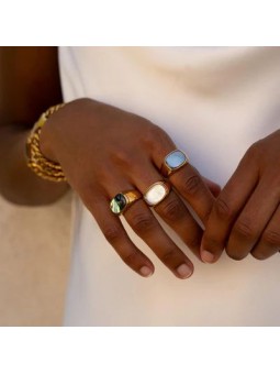 Bijou Emma et Chloé - Bague large Columba nacre rose T52 - Acier doré