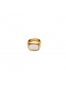Bijou Emma et Chloé - Bague large Columba nacre T52 - Acier doré