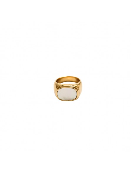 Bijou Emma et Chloé - Bague large Columba nacre T52 - Acier doré