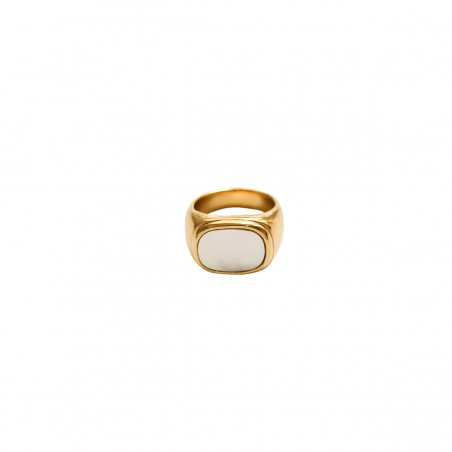 Bijou Emma et Chloé - Bague large Columba nacre T52 - Acier doré
