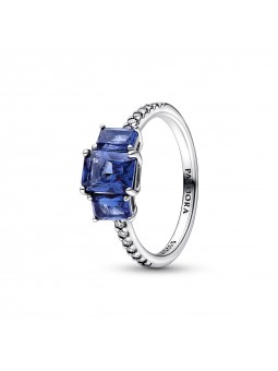 Bague Scintillante Trio de Pierres Rectangulaires Bleues - Taille 50