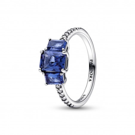 Bague Scintillante Trio de Pierres Rectangulaires Bleues - Taille 50