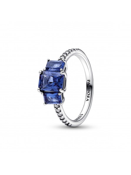 Bague Scintillante Trio de Pierres Rectangulaires Bleues - Taille 52
