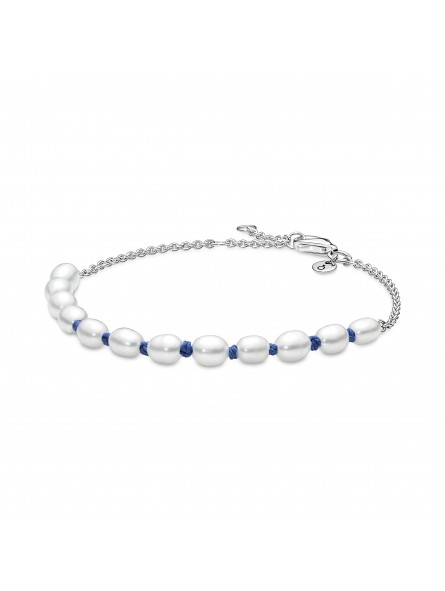 Bracelet Chaîne et Cordon Bleu Perles de Culture dÂEau Douce - 20 cm