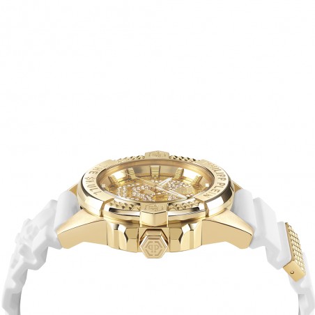 Montre Mixte PHILIPP PLEIN High-Conic Skull Doré Silicone Blanc - PWAAA1221