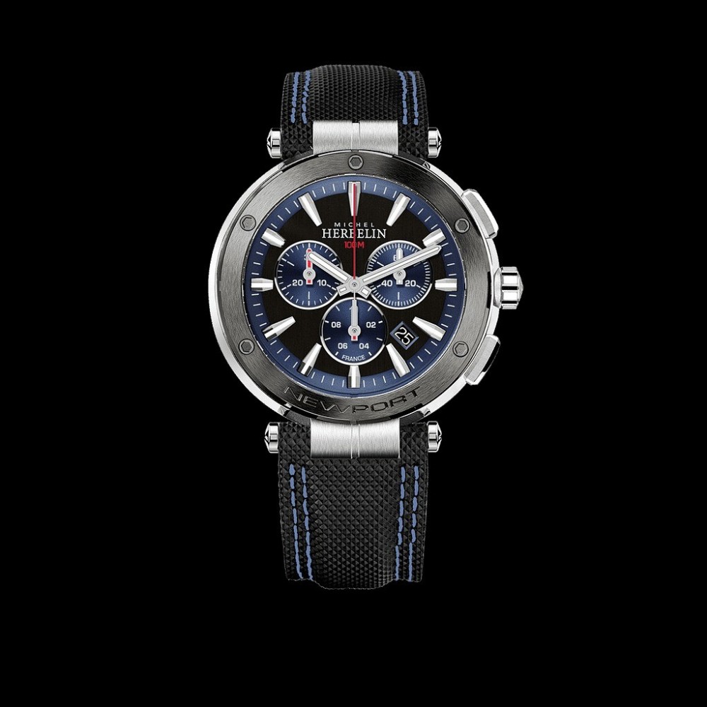 Montre Homme Michel Herbelin Newport Chrono Noire et Bleue Cuir Noir - 37688/AG65