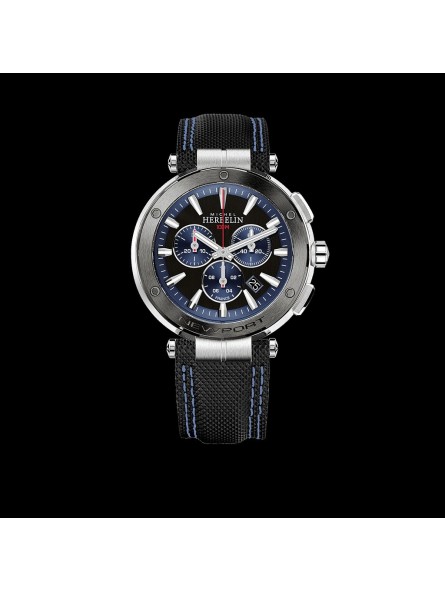 Montre Homme Michel Herbelin Newport Chrono Noire et Bleue Cuir Noir - 37688/AG65